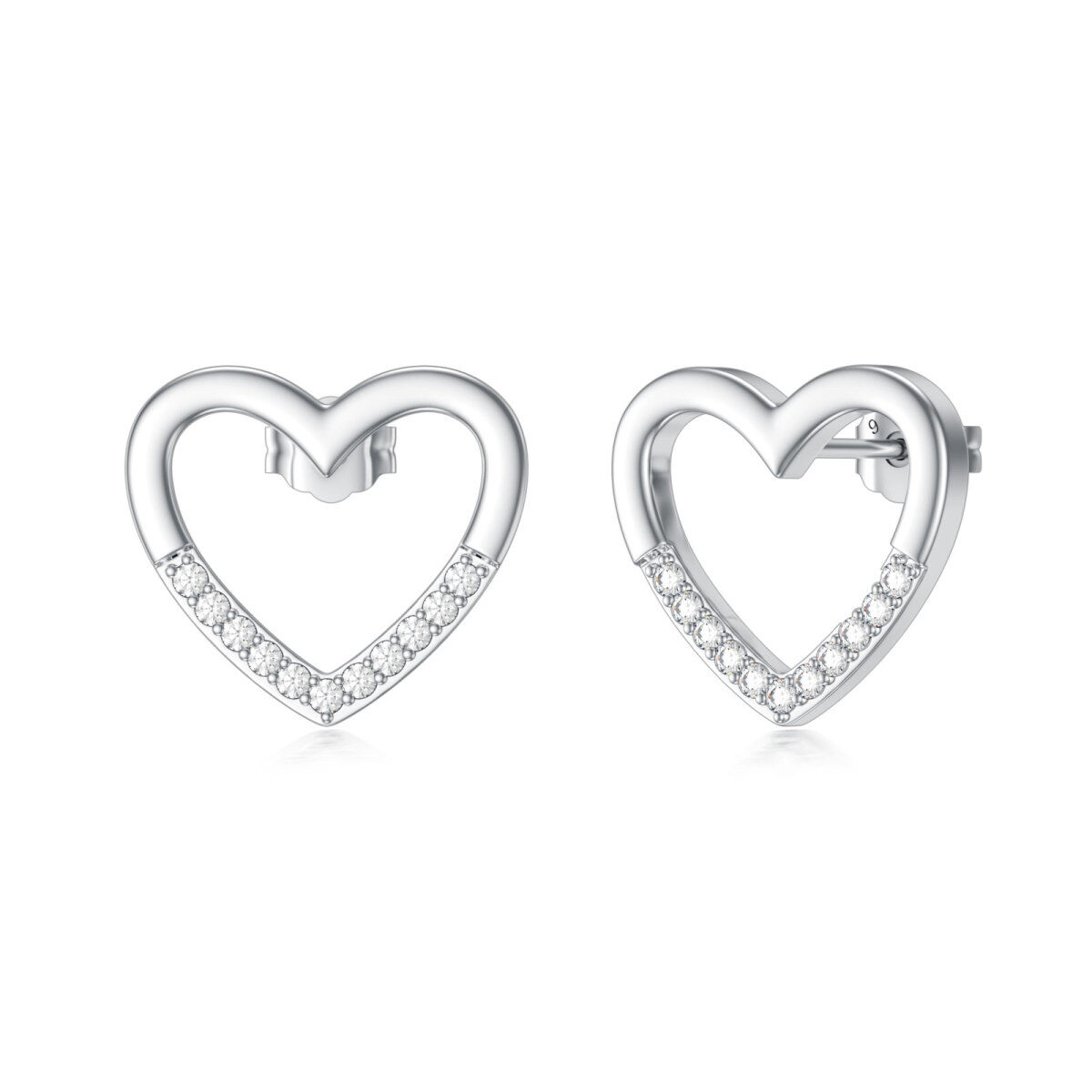 Boucles d'oreilles en argent sterling avec cœur en diamant rond-1