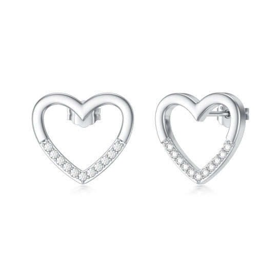 Brincos femininos em formato de coração com diamante de 1/10 cttw em prata esterlina