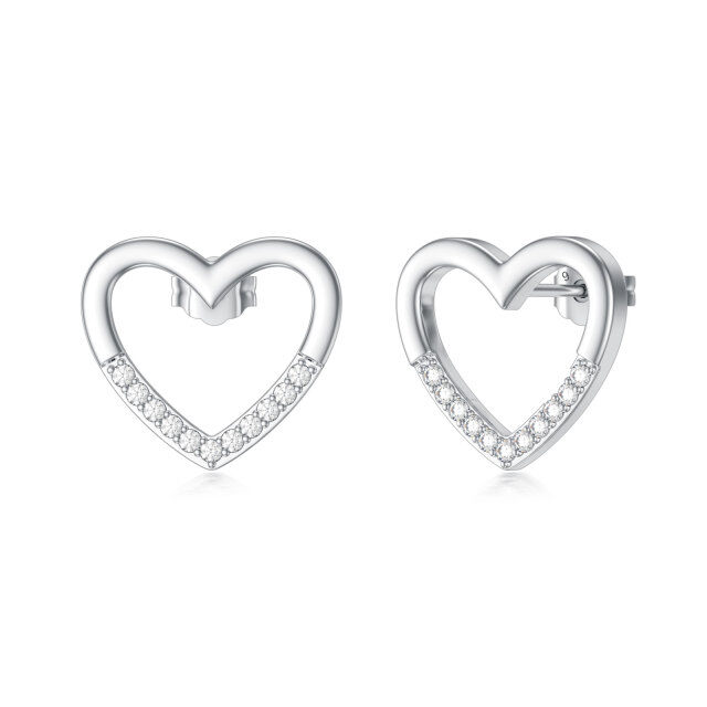 Boucles d'oreilles en argent sterling avec cœur en diamant rond-0