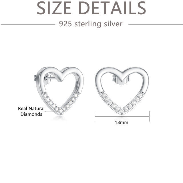 Sterling Silver Round Diamond Heart Stud Earrings-4
