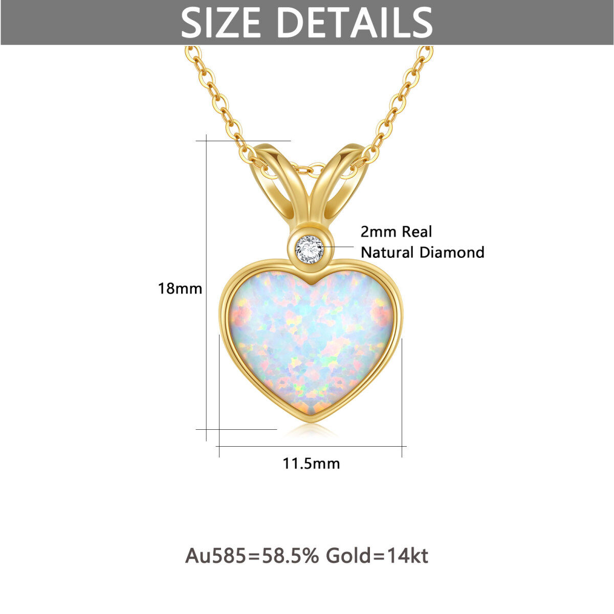 Collar con colgante de corazón de ópalo de diamante en forma de corazón circular de oro de 14 quilates-5