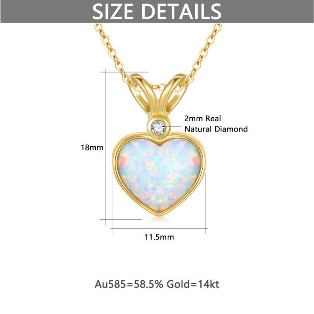 14K Gold Circular Shaped & Heart Shaped Diamond & Opal Heart Pendant Necklace-4