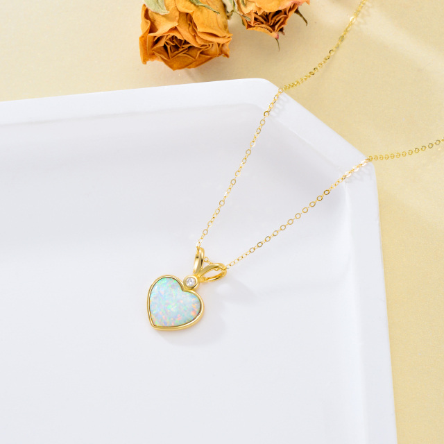 14K Gold Circular Shaped & Heart Shaped Diamond & Opal Heart Pendant Necklace-3