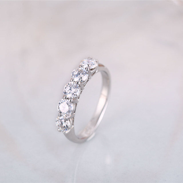 10K White Gold Round Moissanite Couple Wedding Ring-2