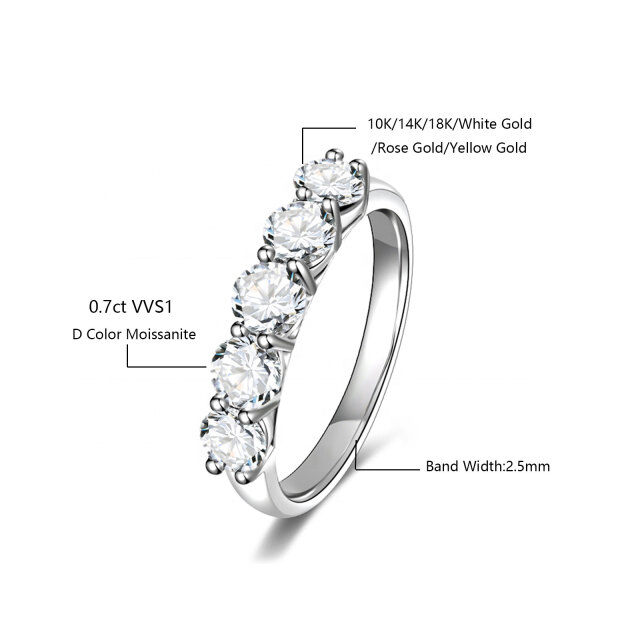 10K White Gold Round Moissanite Couple Wedding Ring-4