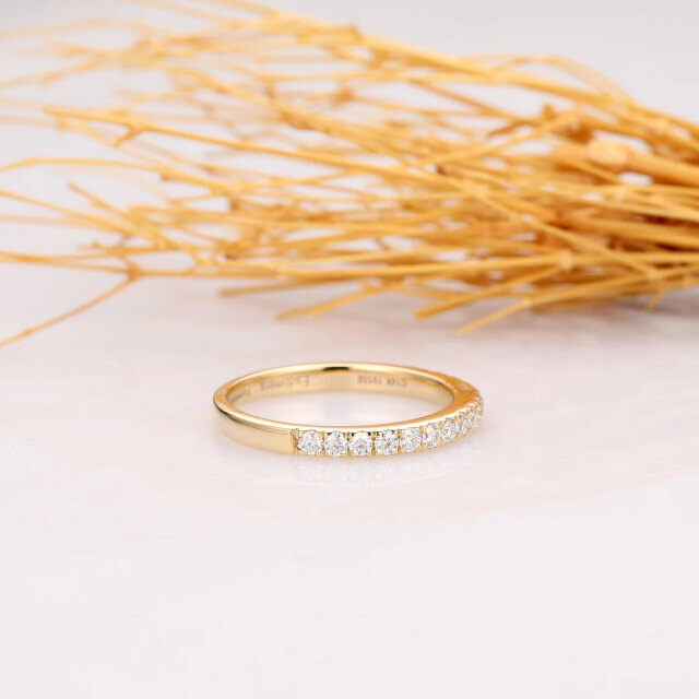 Anel de casamento de casal de moissanite em formato circular em ouro 14K-4