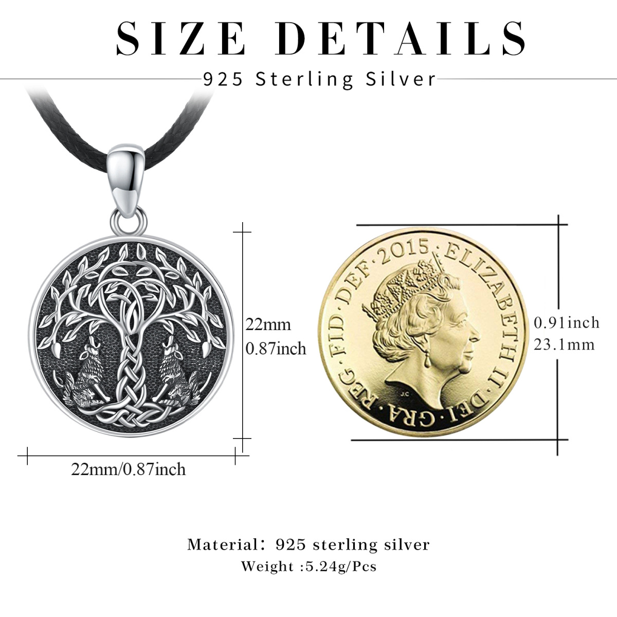 Sterling Silver Wolf & Tree Of Life Pendant Necklace-7
