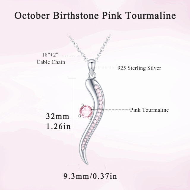 Sterling Silver Pink Cubic Zirconia October Birthstone Italian Horn Pendant Necklace-5