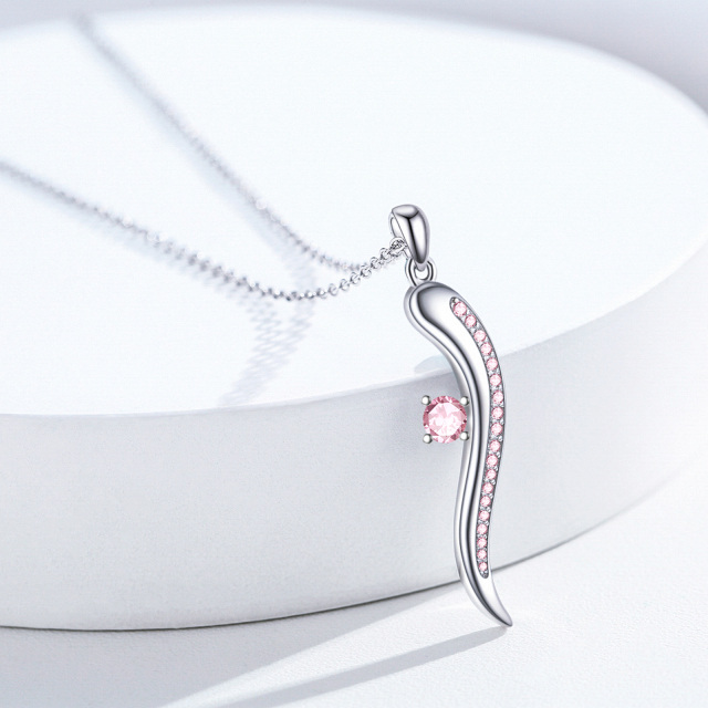 Sterling Silver Pink Cubic Zirconia October Birthstone Italian Horn Pendant Necklace-4
