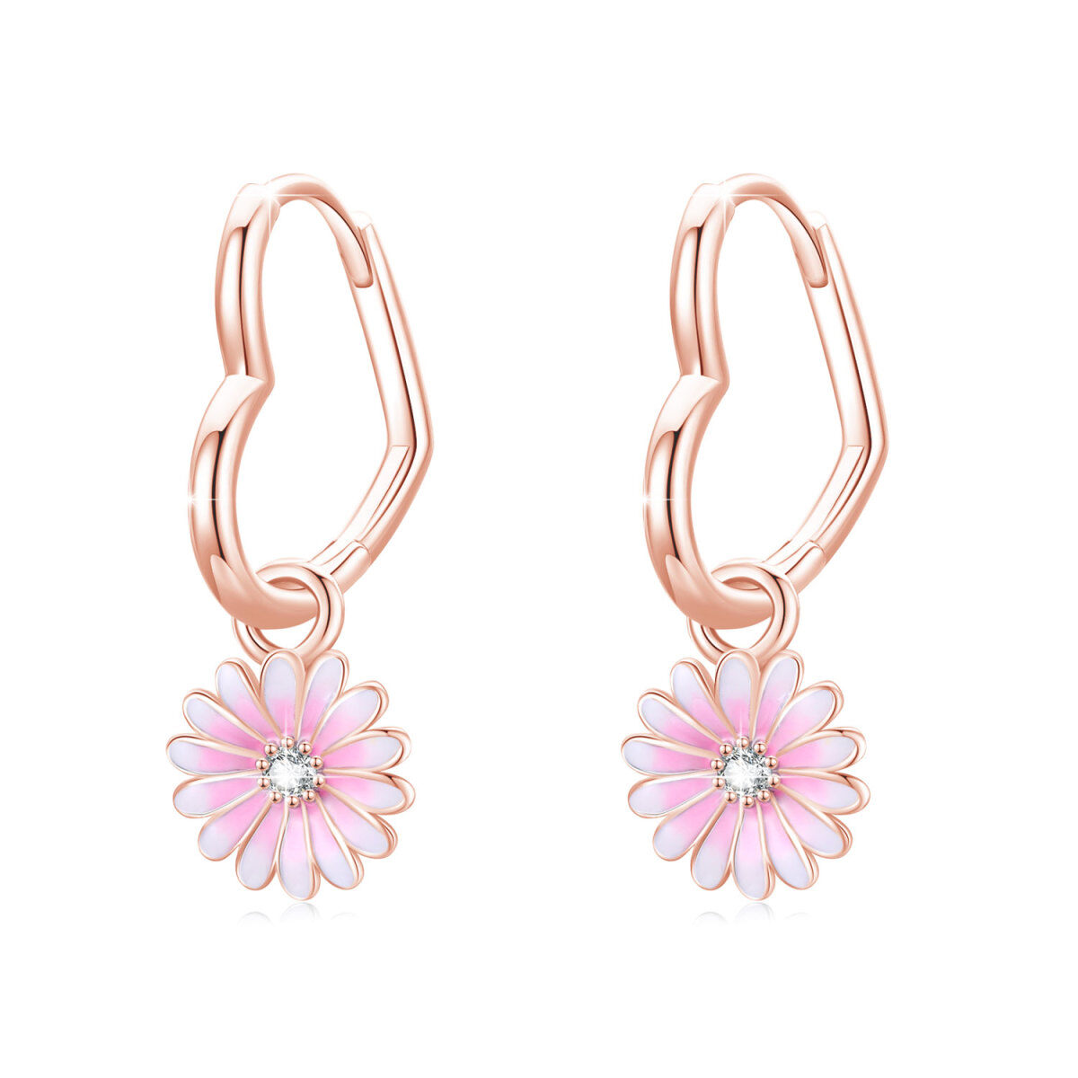 Sterling Silver with Rose Gold Plated Daisy Stud Earrings-1