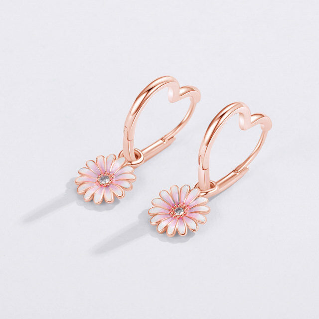 Sterling Silver with Rose Gold Plated Daisy Stud Earrings-3