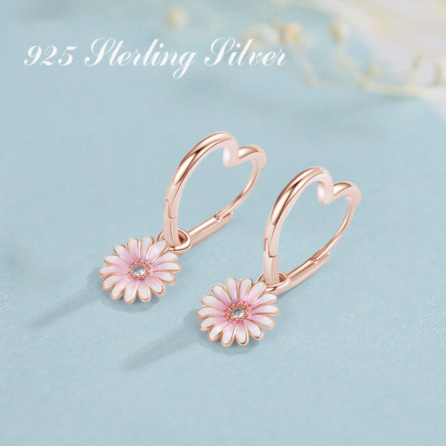 Sterling Silver with Rose Gold Plated Daisy Stud Earrings-5