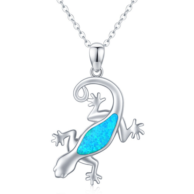 Sterling Silver Opal Gecko Pendant Necklace-1