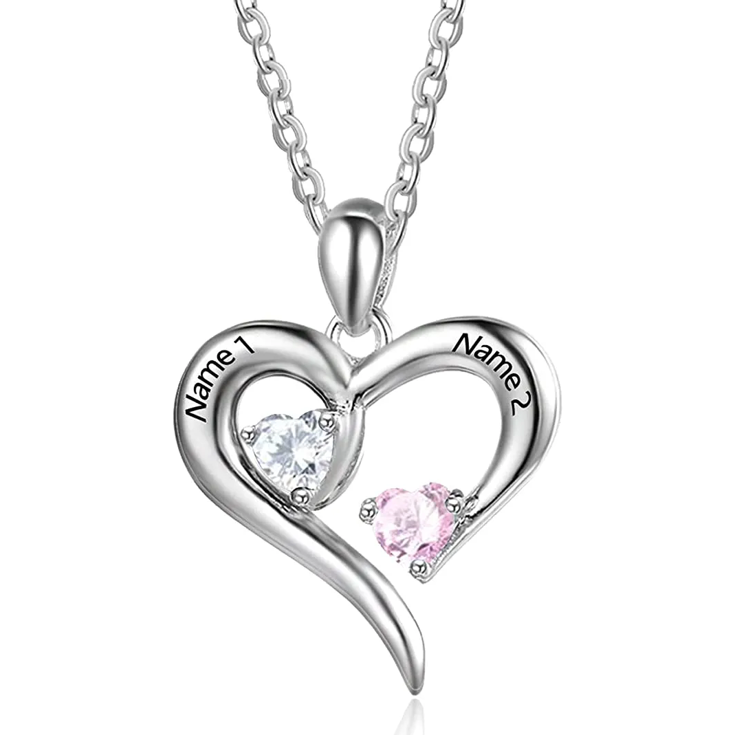 Sterling Silver Heart Personalized Birthstone & Name Pendant Necklace-1