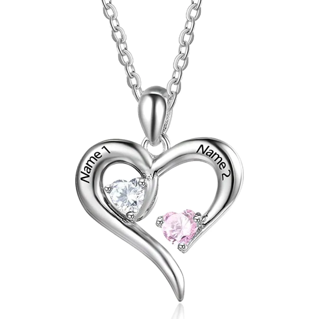 Sterling Silver Heart Personalized Birthstone & Name Pendant Necklace-0