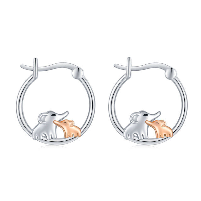 Sterling Silver Two-tone Elephant Hoop Earrings-1