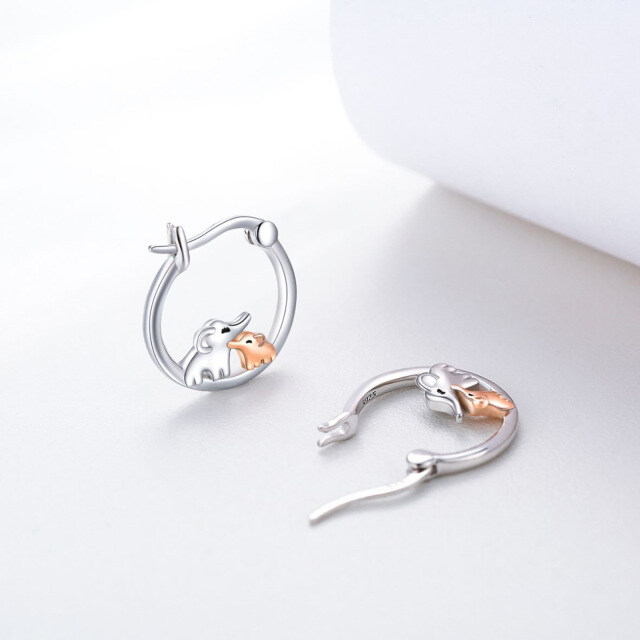 Sterling Silver Two-tone Elephant Hoop Earrings-3