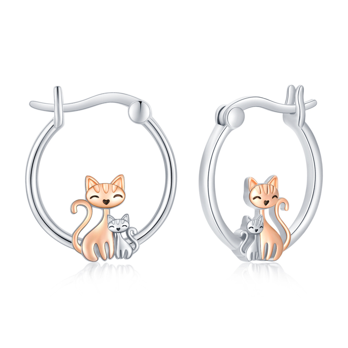 Sterling Silver Cat Hoop Earrings-1
