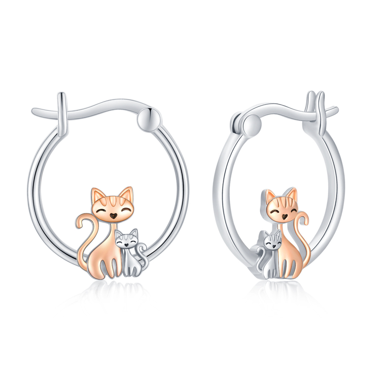 Sterling Silber Katze Hoop-Ohrringe-1