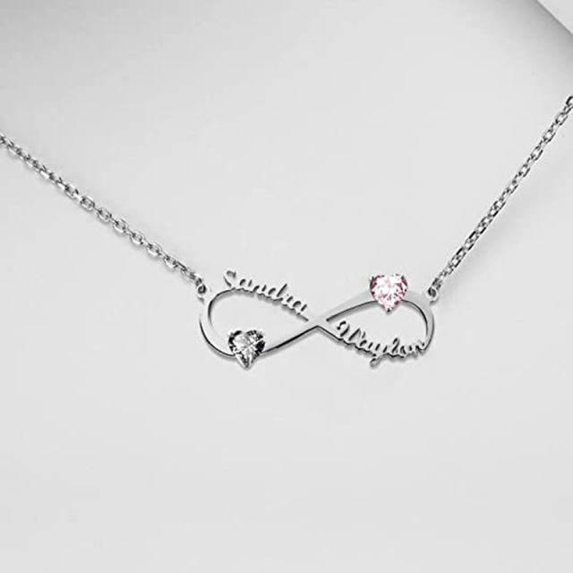 Sterling Silver Heart Shaped Zircon Birthstone Pendant Necklace-2
