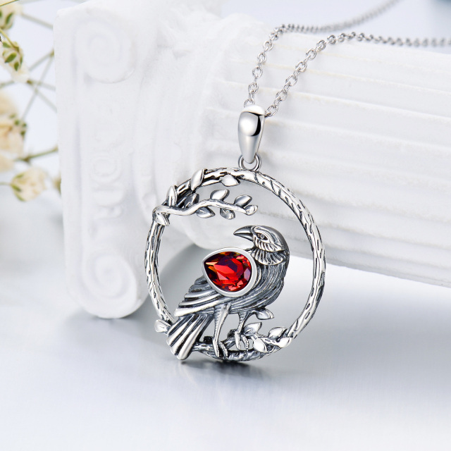 Sterling Silver Crystal Raven Pendant Necklace-3