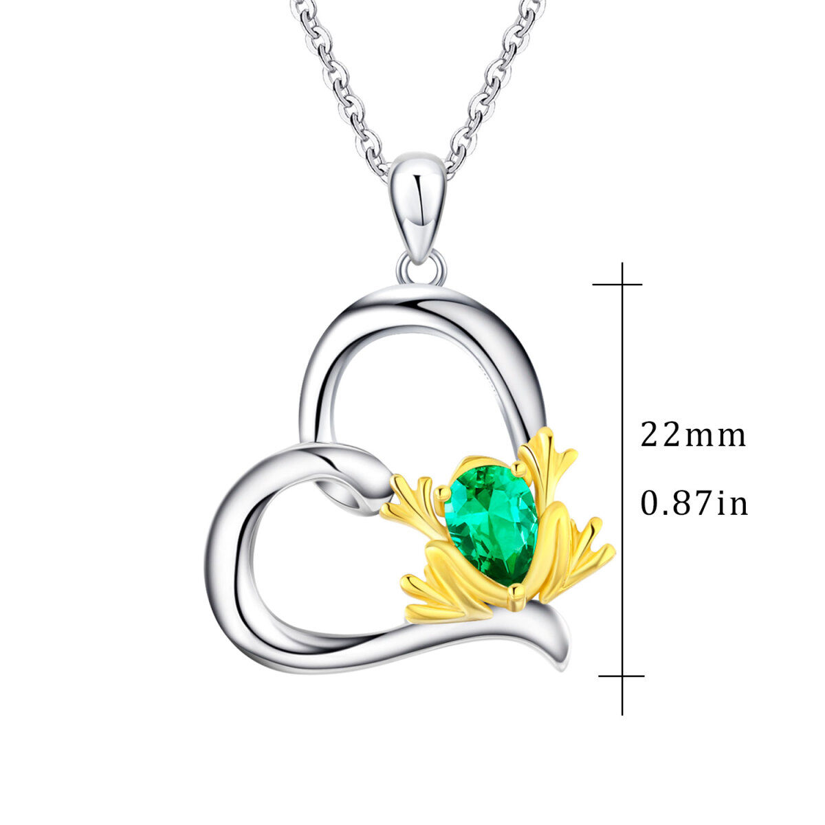 Sterling Silver Two-tone Cubic Zirconia Frog & Heart Pendant Necklace-4