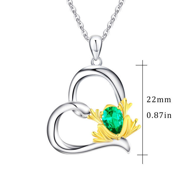 Sterling Silver Two-tone Cubic Zirconia Frog & Heart Pendant Necklace-3