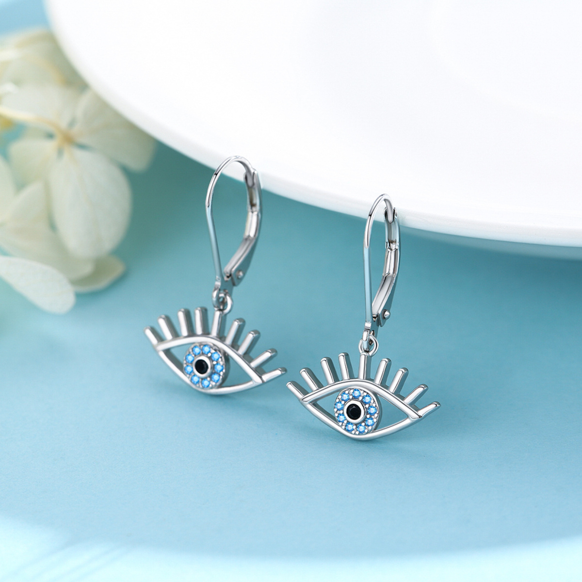 Sterling Silver Cubic Zirconia Eye Of Horus Drop Earrings-4