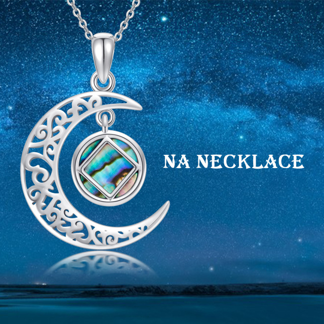 Colar com pingente de prata esterlina de molusco Abalone com nó celta Lua e Narcóticos Anónimos-2