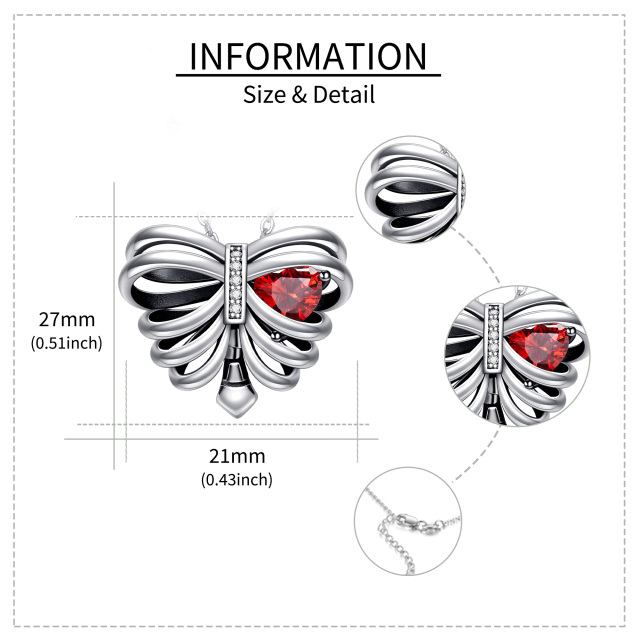 Collar Colgante Mariposa y Esqueleto de Plata de Ley con Corazón de Circonita Cúbica-4