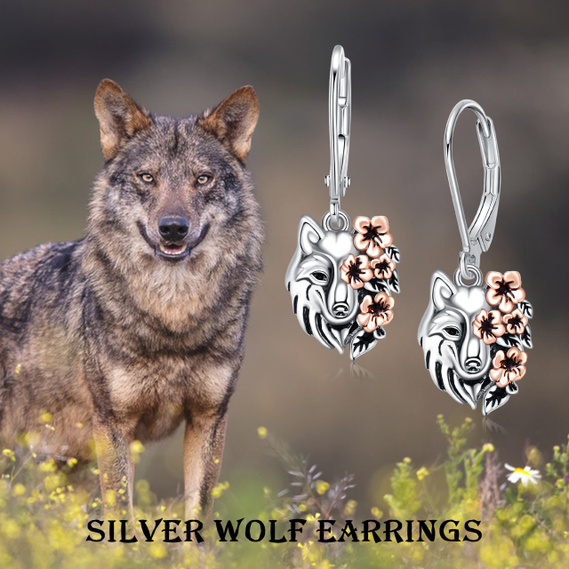 Sterling Silver Two-tone Wolf Lever-back Earrings-5