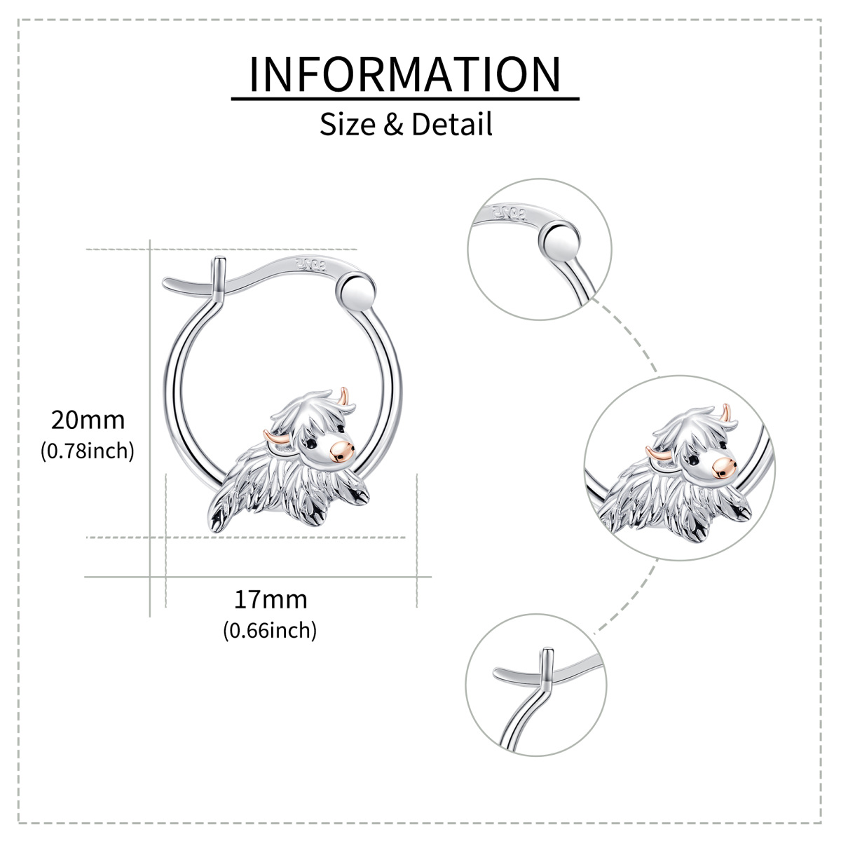 Boucles d'oreilles en argent sterling bicolore Highland Cow-4