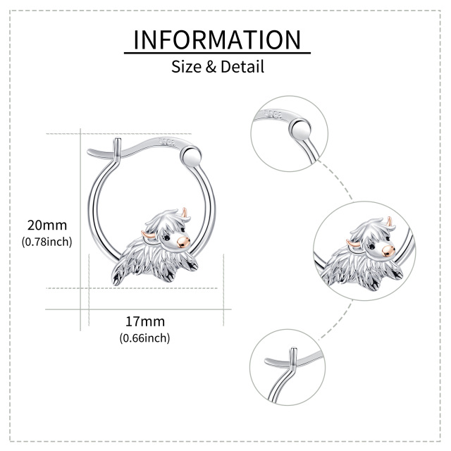 Sterling zilveren tweekleurige Highland Koe Hoop Oorbellen-4