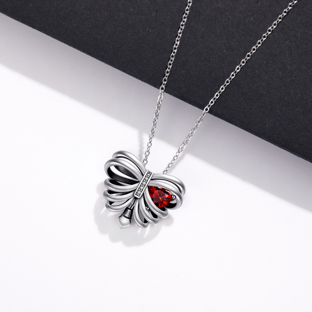 Sterling Silver Heart Cubic Zirconia Butterfly & Skeleton Pendant Necklace-3