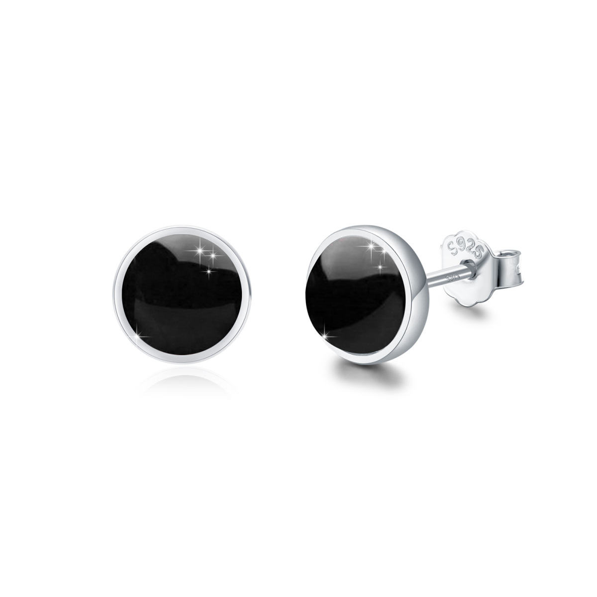 Sterling Silver Circular Shaped Agate Round Stud Earrings-1