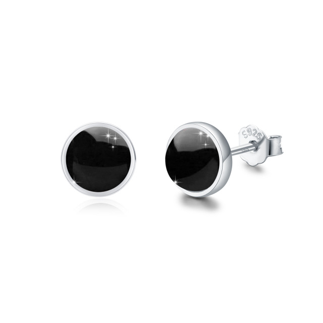 Sterling Silver Circular Shaped Agate Round Stud Earrings-0