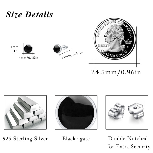 Sterling Silver Circular Shaped Agate Round Stud Earrings-2
