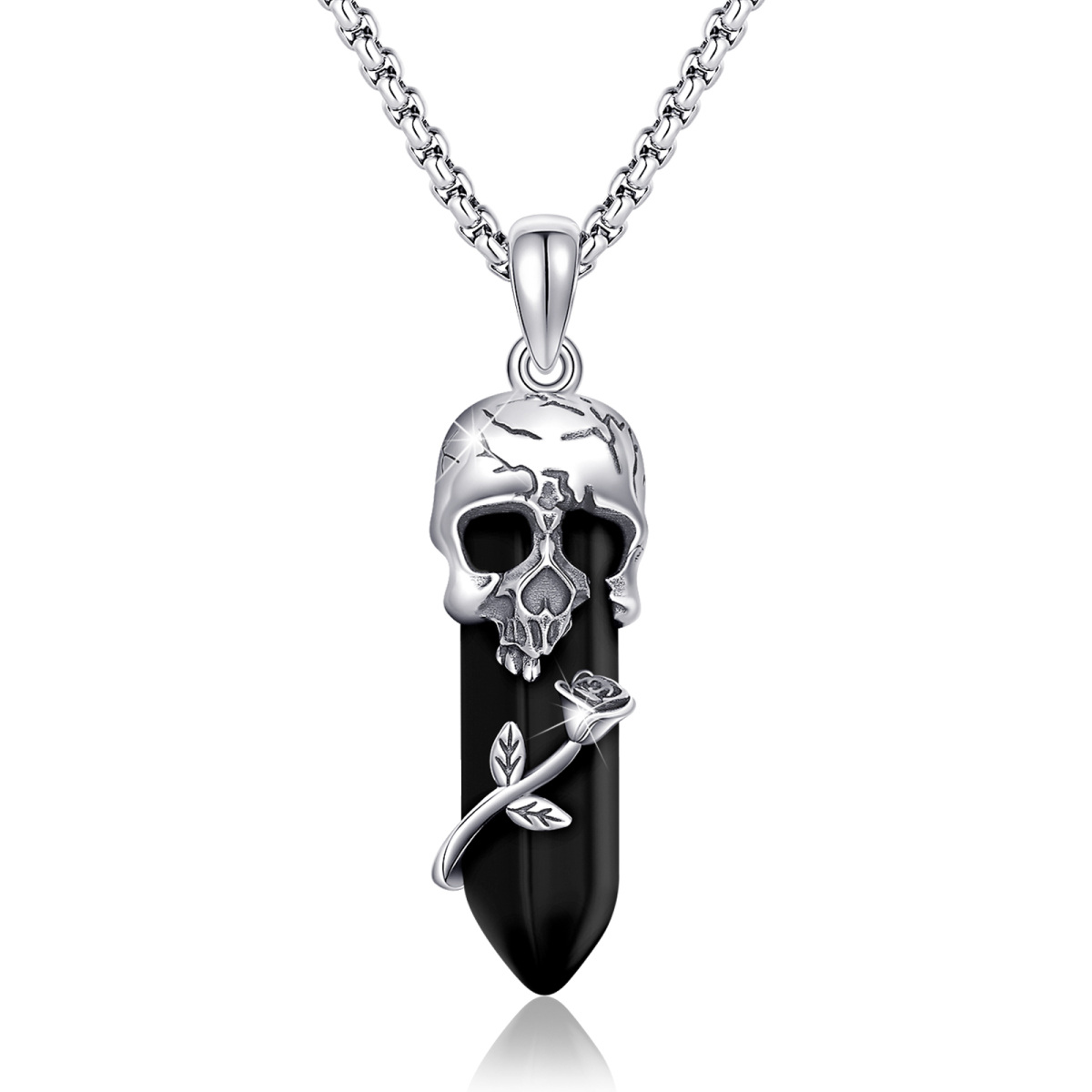 Collier avec pendentif en cristal de crâne de rose en argent sterling-1