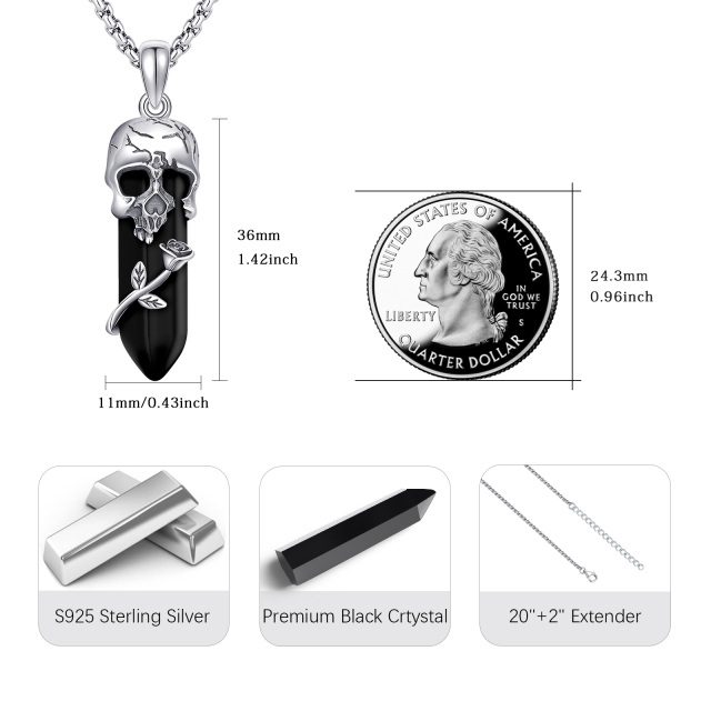 Sterling Silver Rose & Skull Crystal Pendant Necklace-5