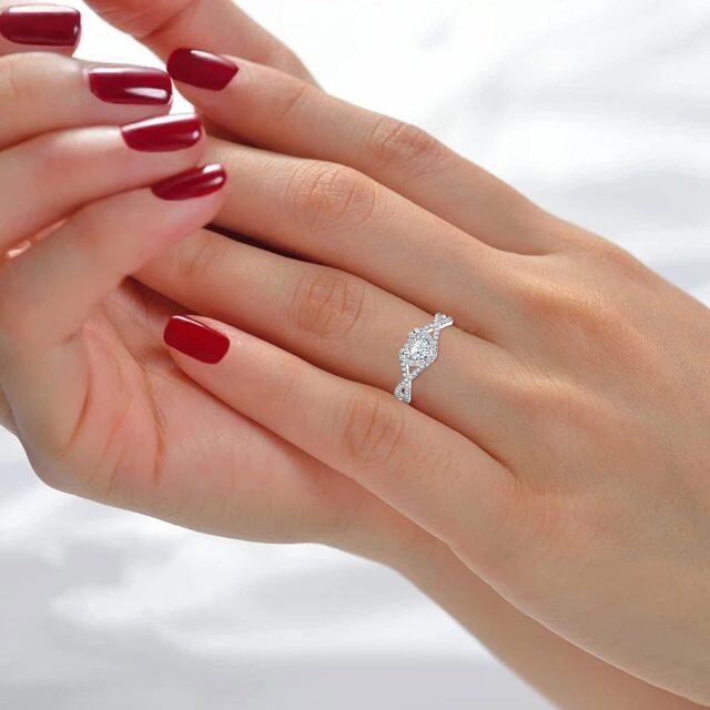 Sterling Silver Heart Moissanite Couple Wedding Ring-1