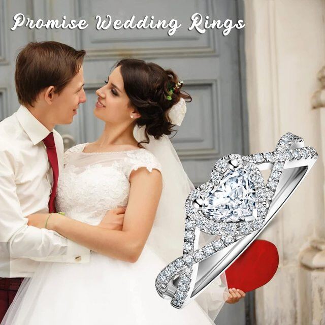 Sterling Silver Heart Moissanite Couple Wedding Ring-2