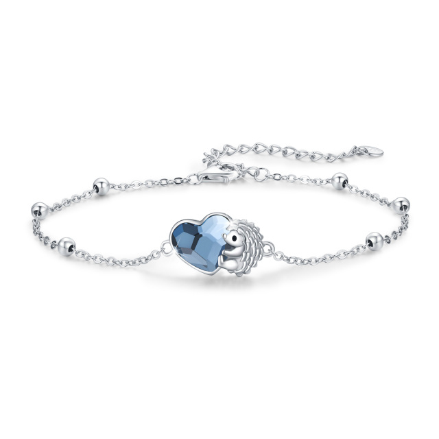 Sterling Silver Crystal Hedgehog & Heart Pendant Bracelet-2