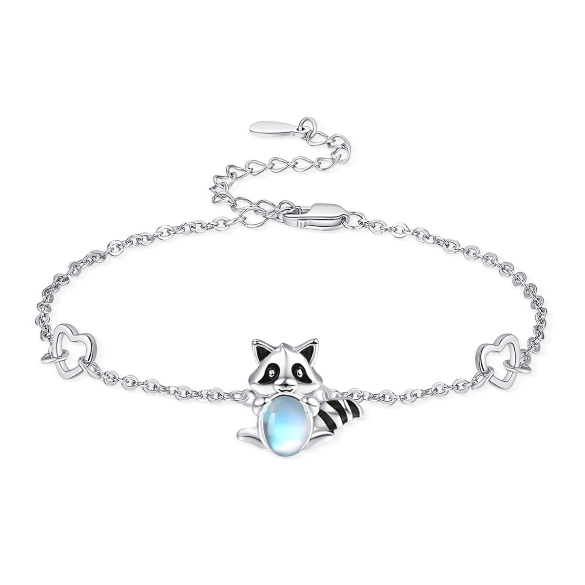 Pulsera colgante de plata de ley con forma circular de mapache de piedra de luna-1