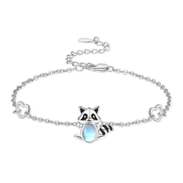 Sterling Silver Circular Shaped Moonstone Raccoon Pendant Bracelet-0