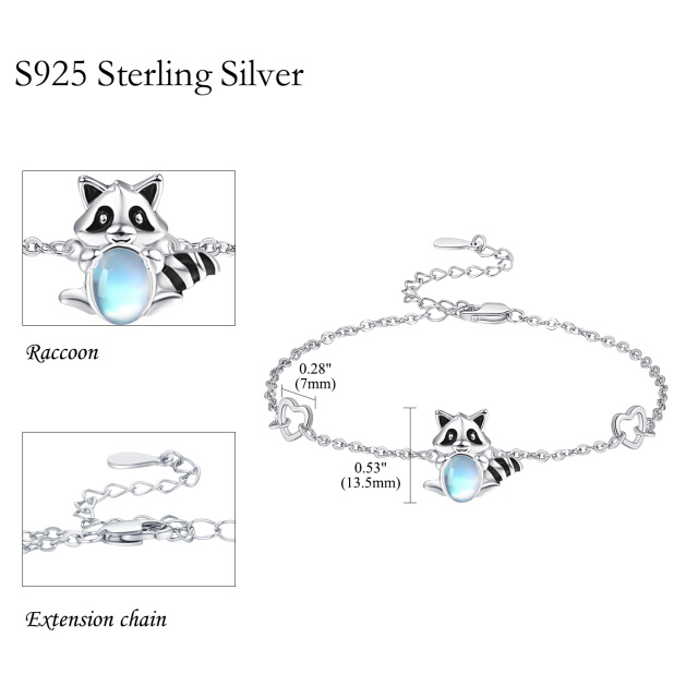 Sterling Silver Circular Shaped Moonstone Raccoon Pendant Bracelet-4