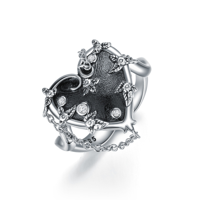 Sterling Silber mit schwarzem Rhodium Herz geformt Cubic Zirconia personalisierte Gravur &-0