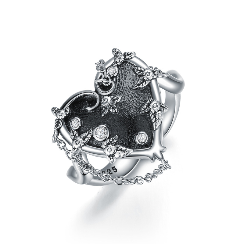 Sterling Silber mit schwarzem Rhodium Herz geformt Cubic Zirconia personalisierte Gravur &