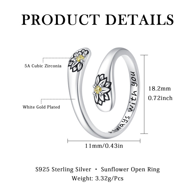 Bague ouverte en argent sterling avec tournesol en zircon cubique-4