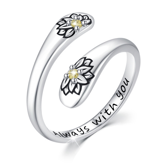 Srebrny pierścionek z cyrkoniami w kształcie słonecznika
