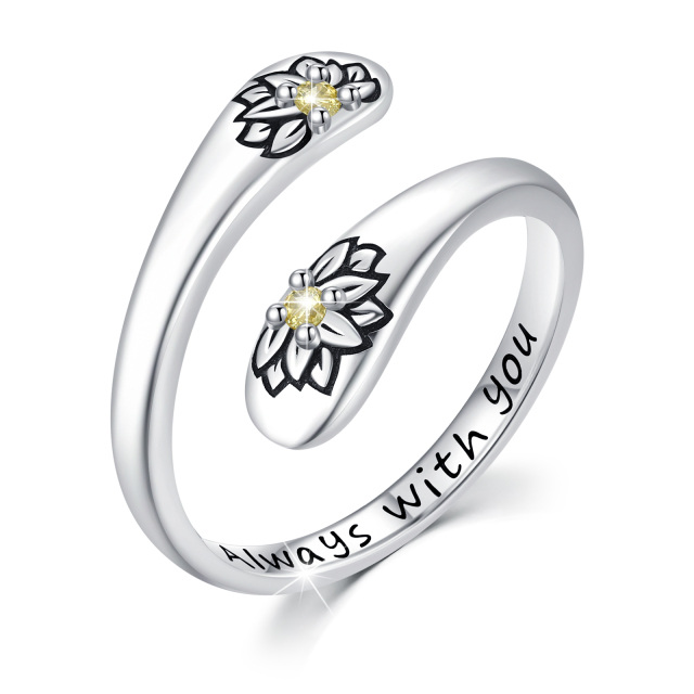 Bague ouverte en argent sterling avec tournesol en zircon cubique-1